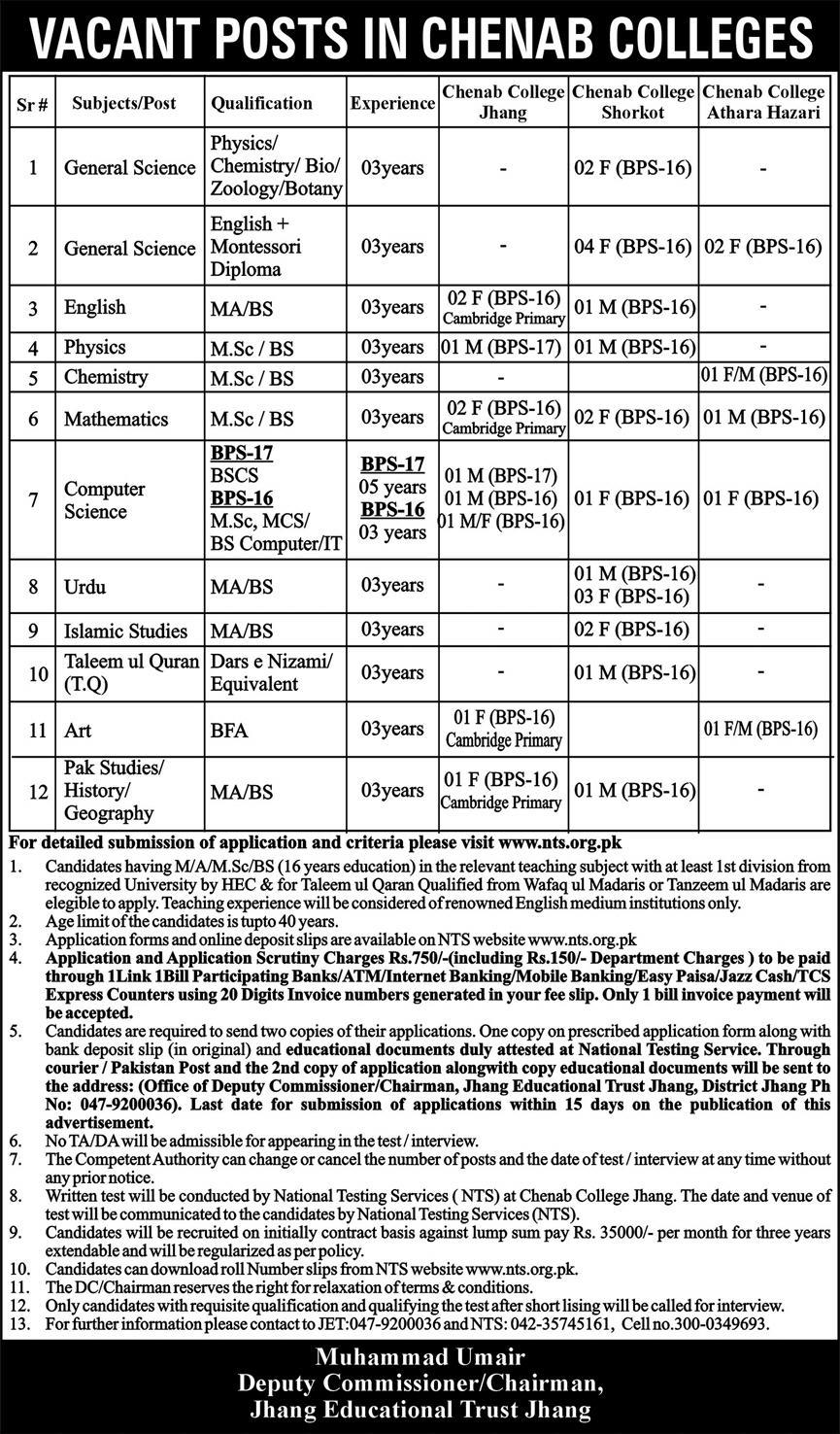 Jhang Educational Trust Jobs